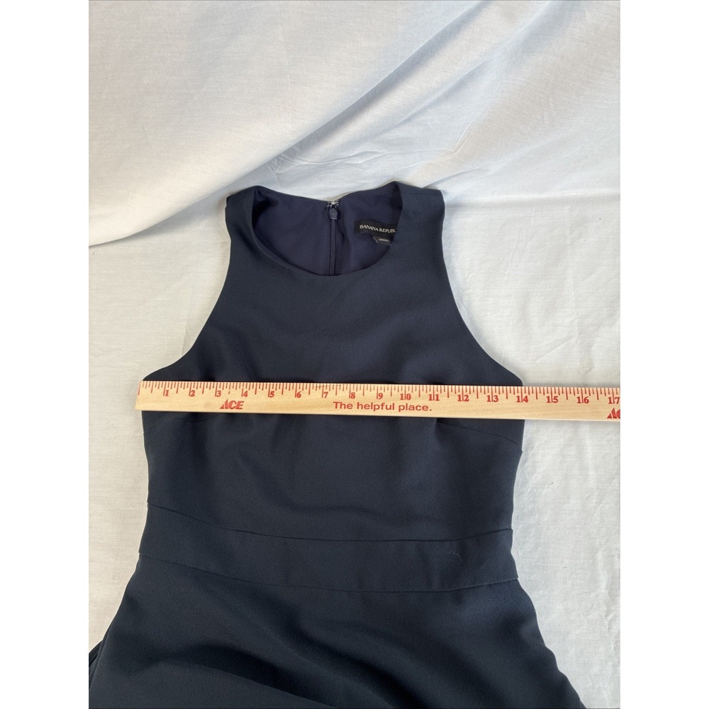Banana Republic Navy Blue Sleeveless Fit & Flare Ruffle Dress 00 Petite - Picture 8 of 12